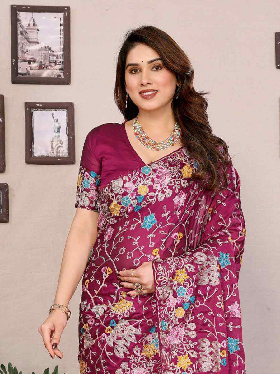 Pink Silk Embroidered Festival Wedding Fancy Heavy Border Saree