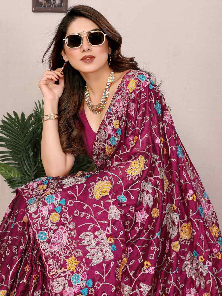 Pink Silk Embroidered Festival Wedding Fancy Heavy Border Saree