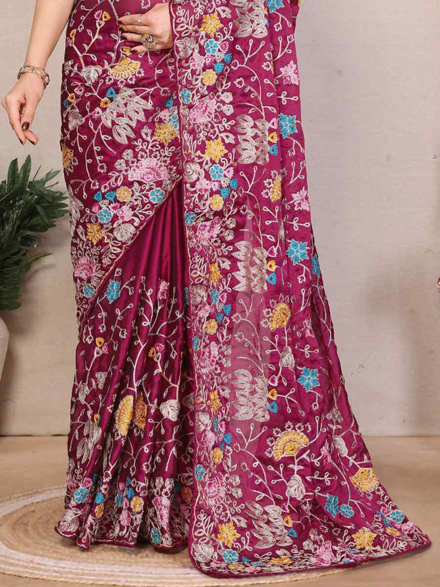 Pink Silk Embroidered Festival Wedding Fancy Heavy Border Saree