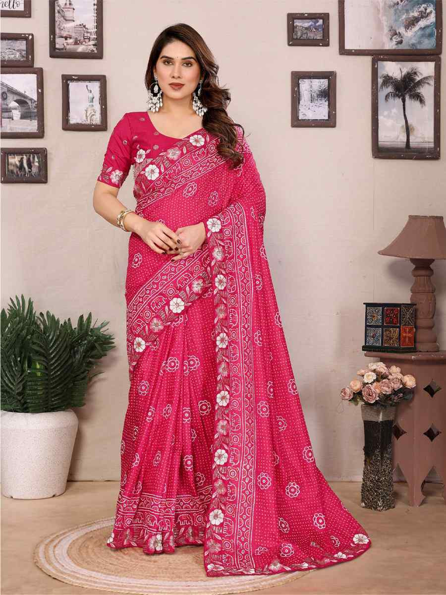 Pink Silk Embroidered Festival Wedding Fancy Heavy Border Saree