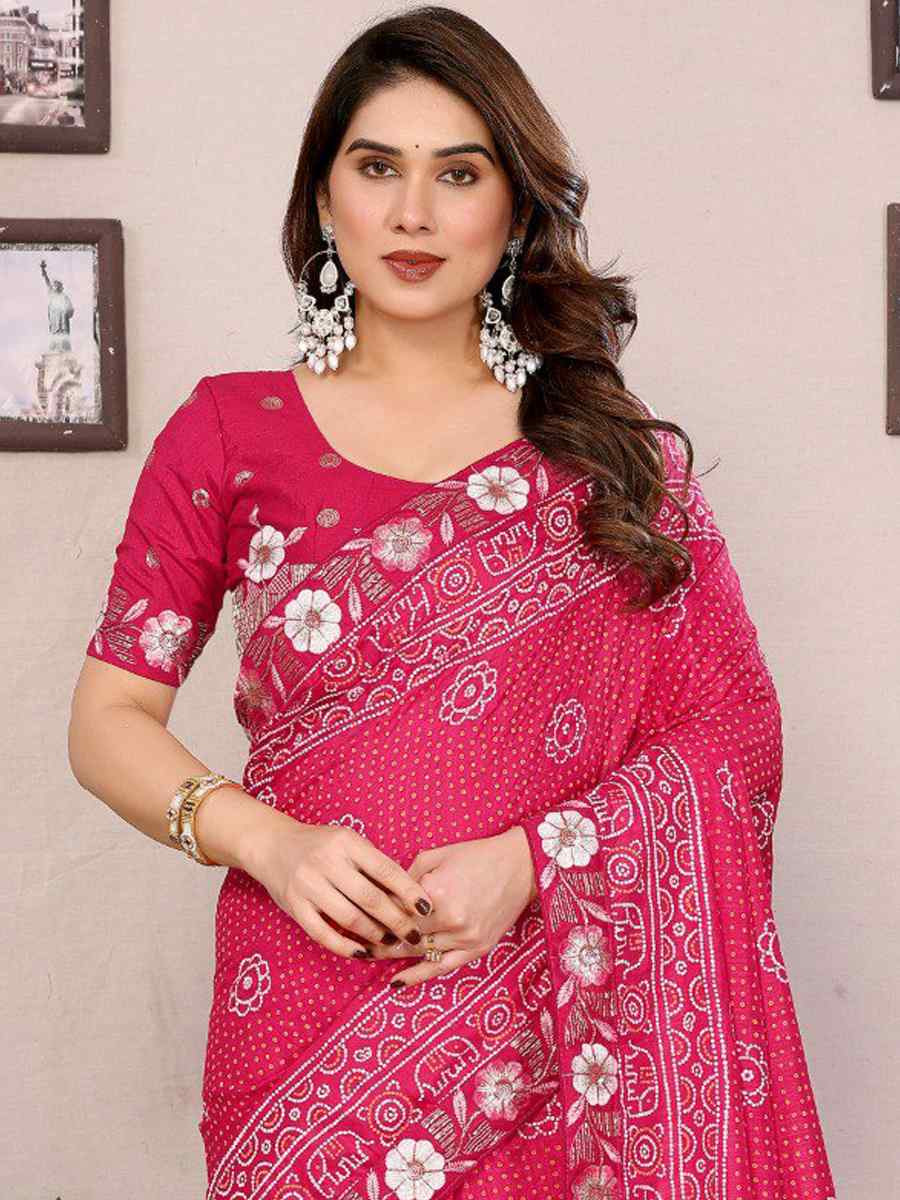 Pink Silk Embroidered Festival Wedding Fancy Heavy Border Saree