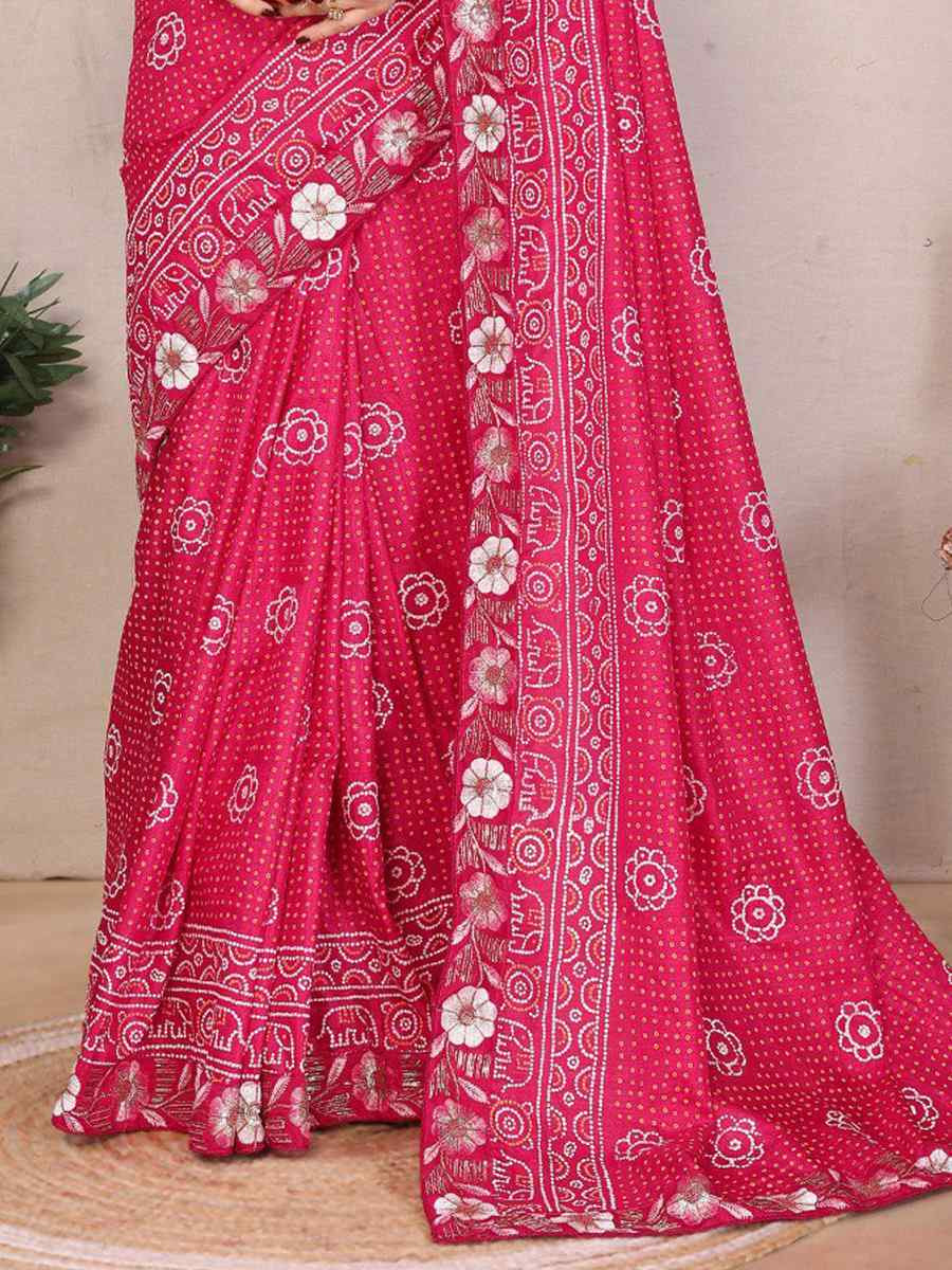 Pink Silk Embroidered Festival Wedding Fancy Heavy Border Saree