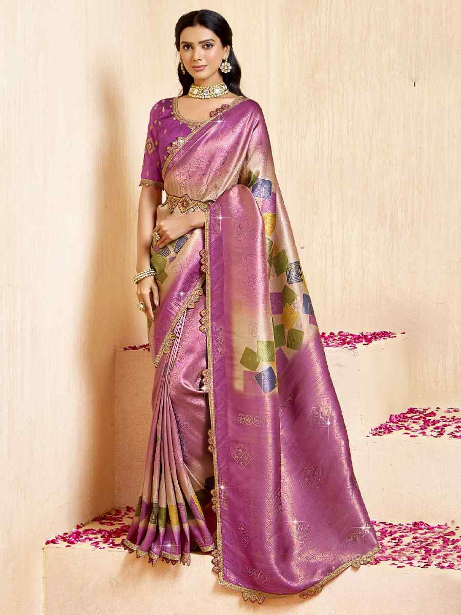 Pink Silk Embroidered Festival Wedding Fancy Heavy Border Saree