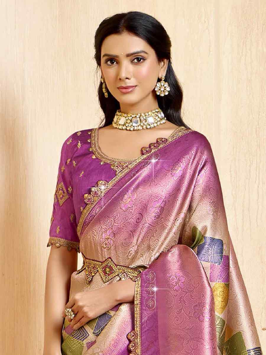 Pink Silk Embroidered Festival Wedding Fancy Heavy Border Saree