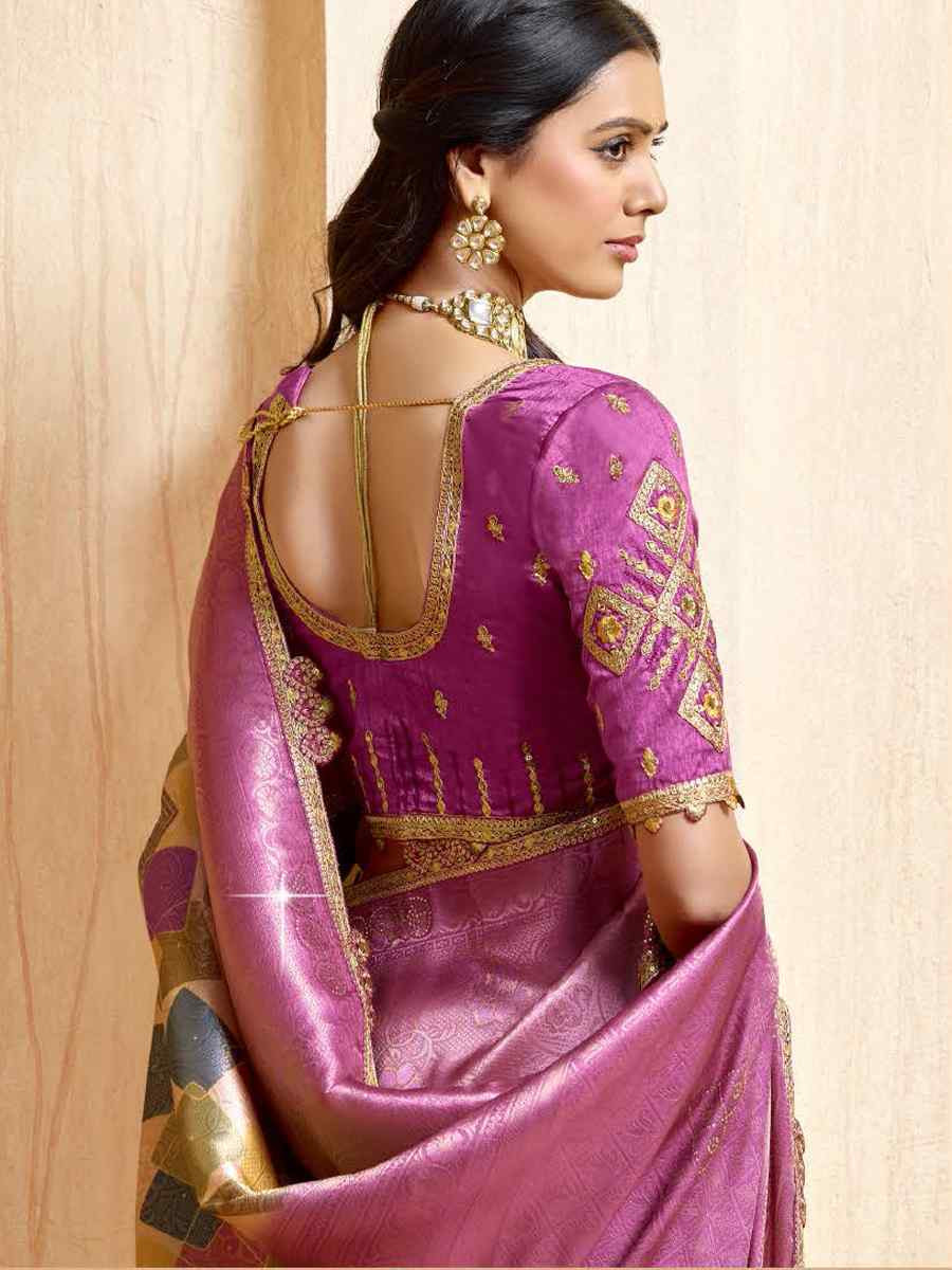 Pink Silk Embroidered Festival Wedding Fancy Heavy Border Saree