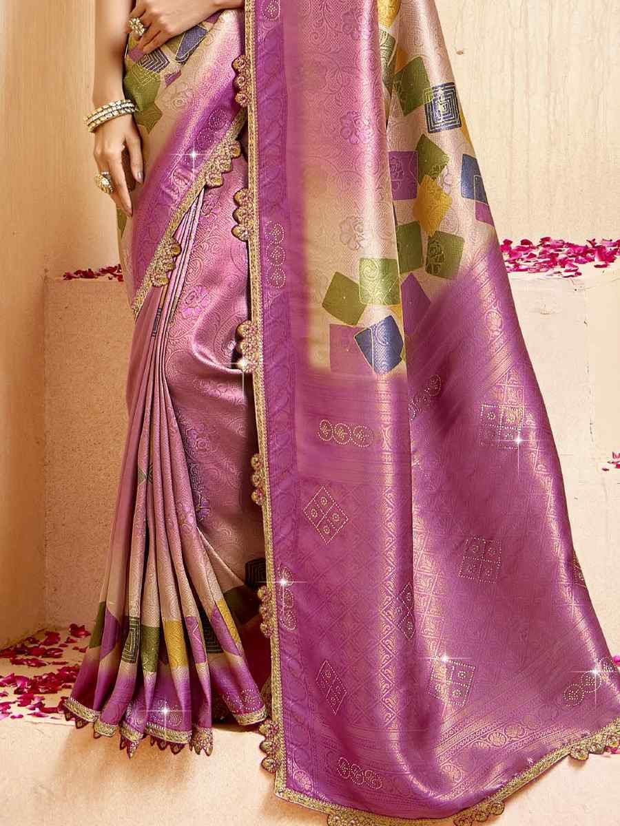 Pink Silk Embroidered Festival Wedding Fancy Heavy Border Saree