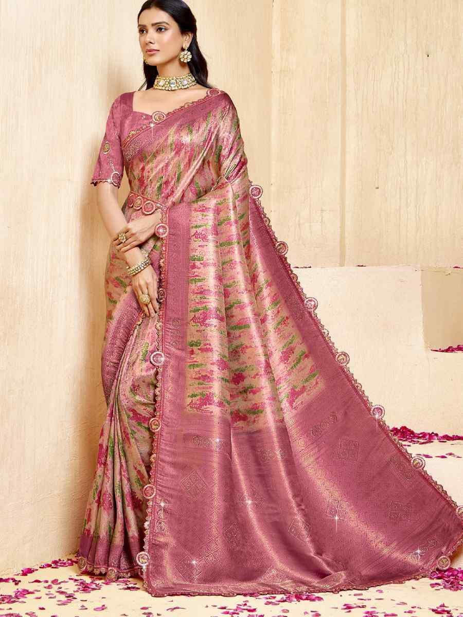 Pink Silk Embroidered Festival Wedding Fancy Heavy Border Saree