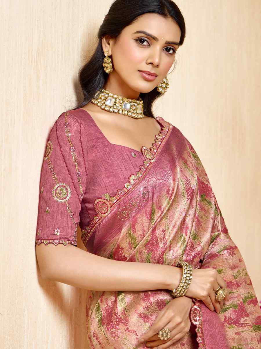 Pink Silk Embroidered Festival Wedding Fancy Heavy Border Saree
