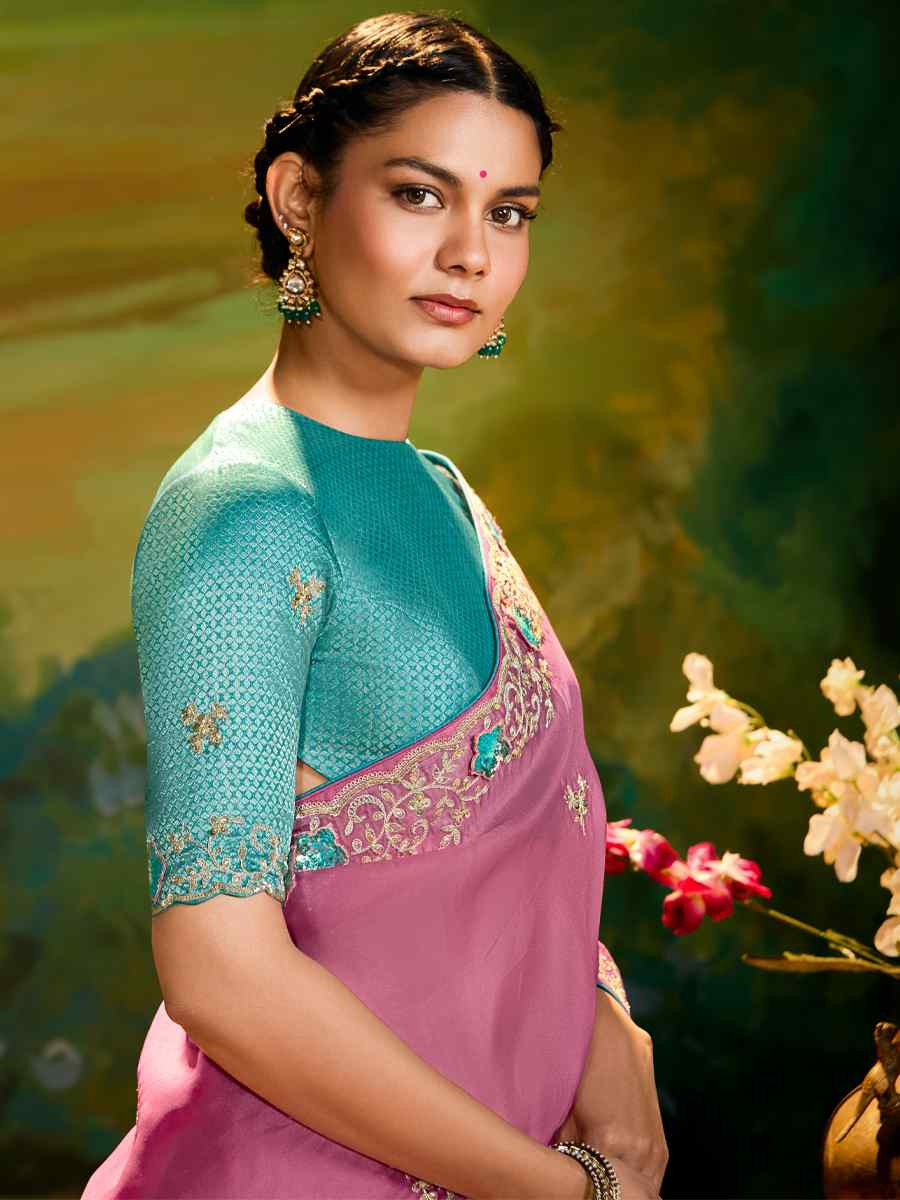 Pink Silk Embroidered Festival Wedding Fancy Heavy Border Saree