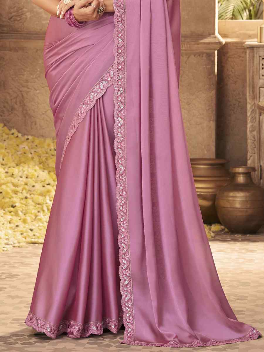 Pink Silk Embroidered Party Festival Classic Style Saree