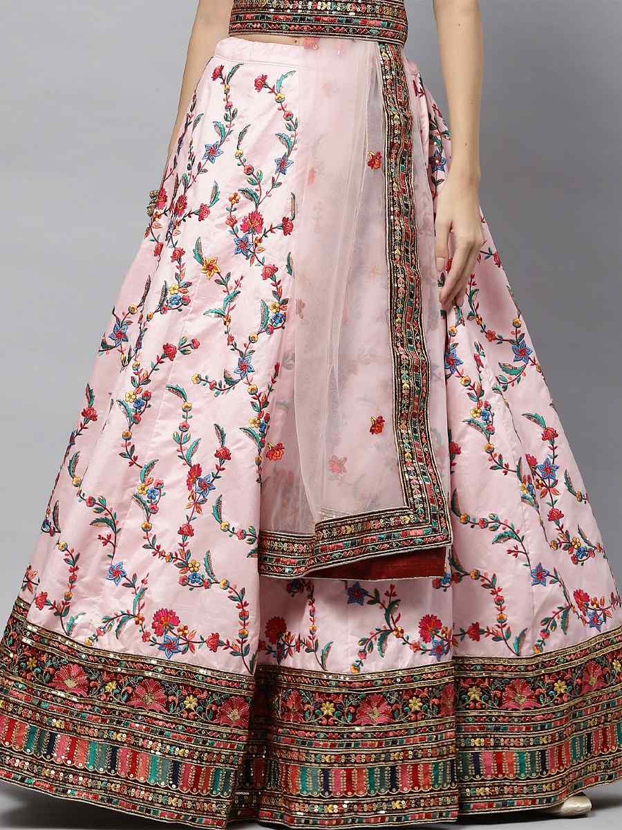 Pink Silk Embroidered Party Wear Wedding Heavy Border Lehenga Choli