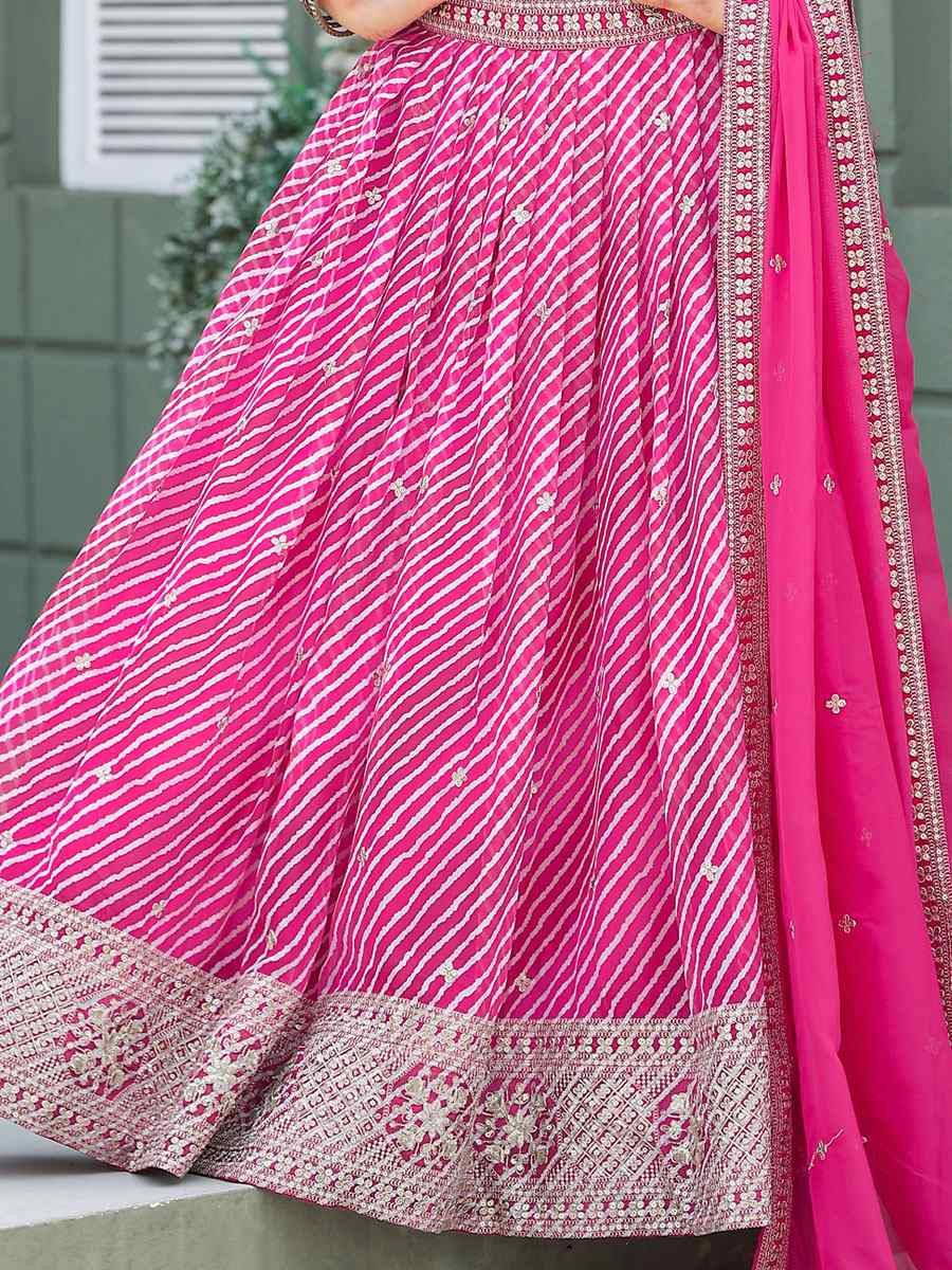 Pink Silk Embroidered Printed Wedding Reception Festival Heavy Border Lehenga Choli
