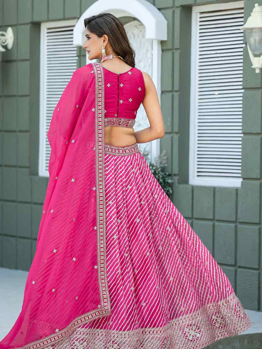 Pink Silk Embroidered Printed Wedding Reception Festival Heavy Border Lehenga Choli