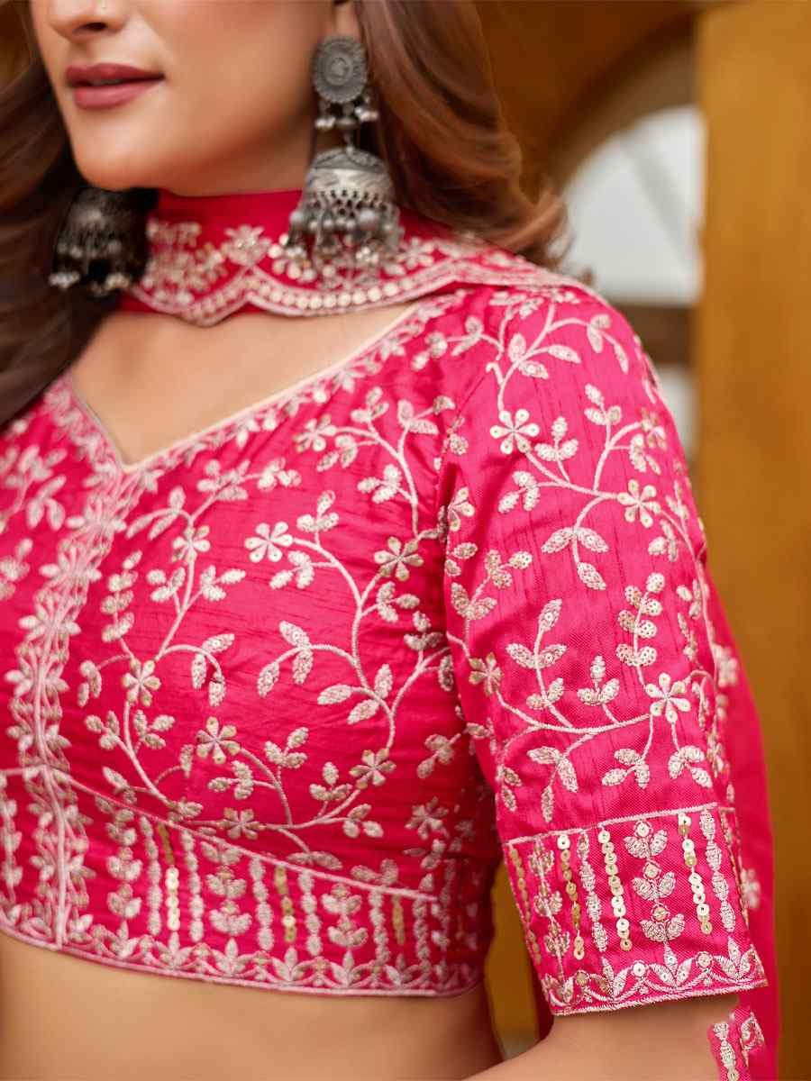 Pink Silk Embroidered Printed Wedding Reception Festival Heavy Border Lehenga Choli