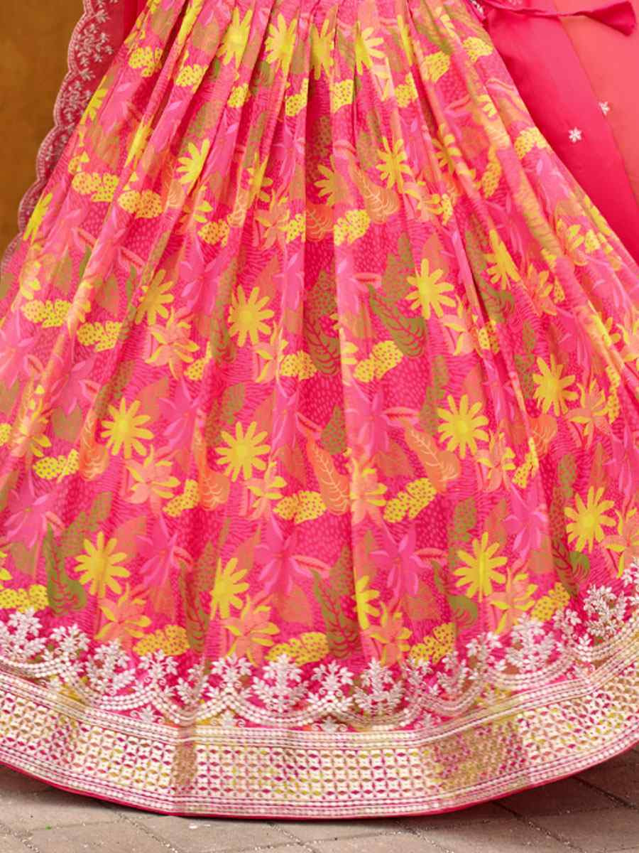 Pink Silk Embroidered Printed Wedding Reception Festival Heavy Border Lehenga Choli