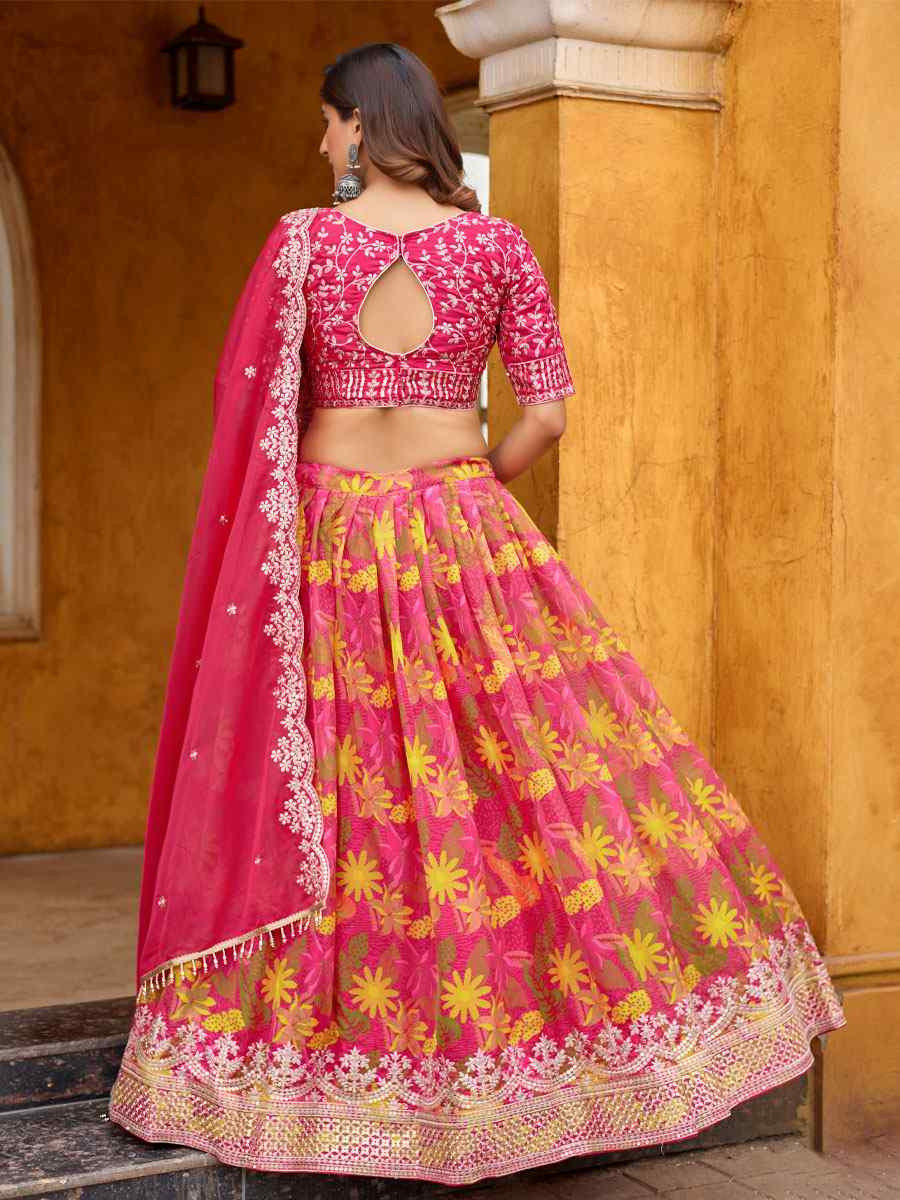 Pink Silk Embroidered Printed Wedding Reception Festival Heavy Border Lehenga Choli