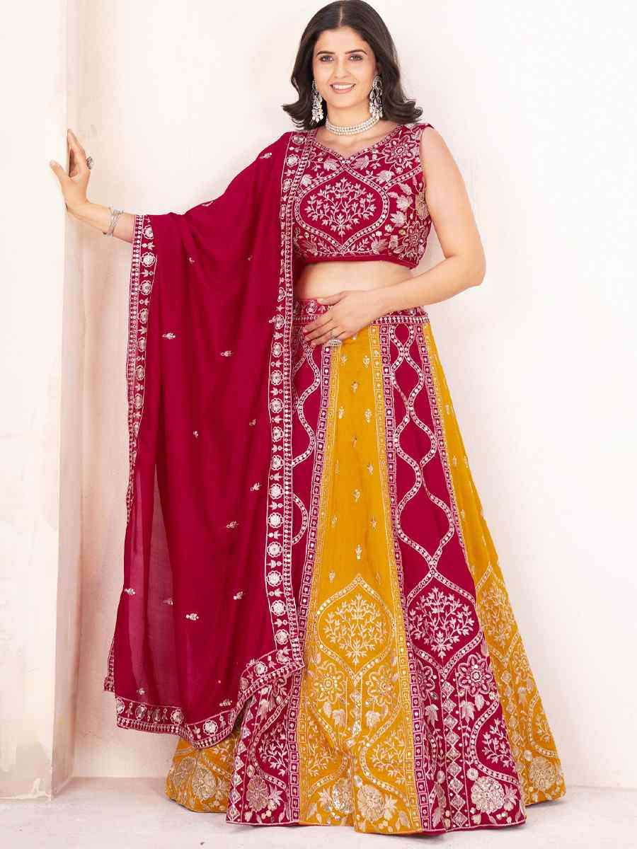 Pink Silk Embroidered Wedding Festival Heavy Border Lehenga Choli