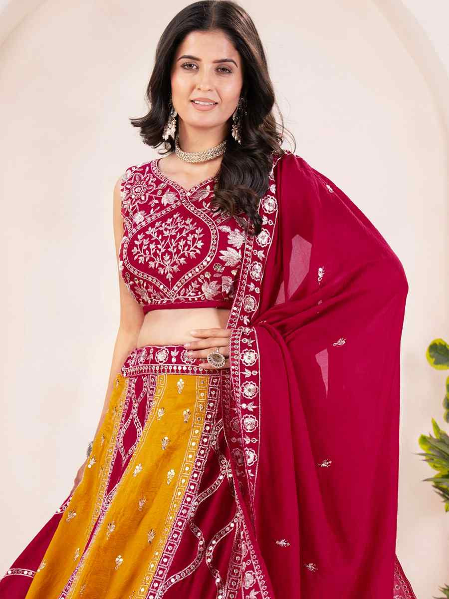 Pink Silk Embroidered Wedding Festival Heavy Border Lehenga Choli