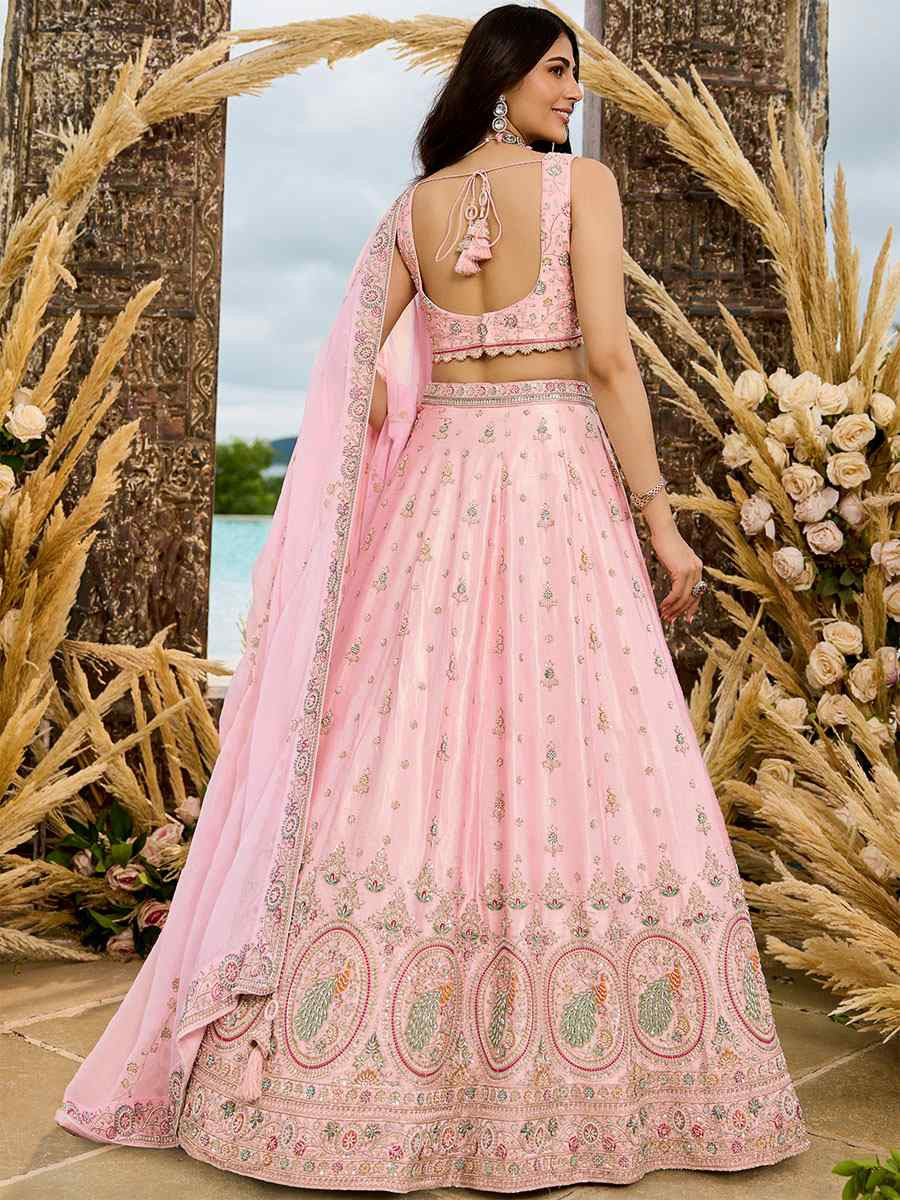 Pink Silk Embroidered Wedding Reception Festival Heavy Border Lehenga Choli