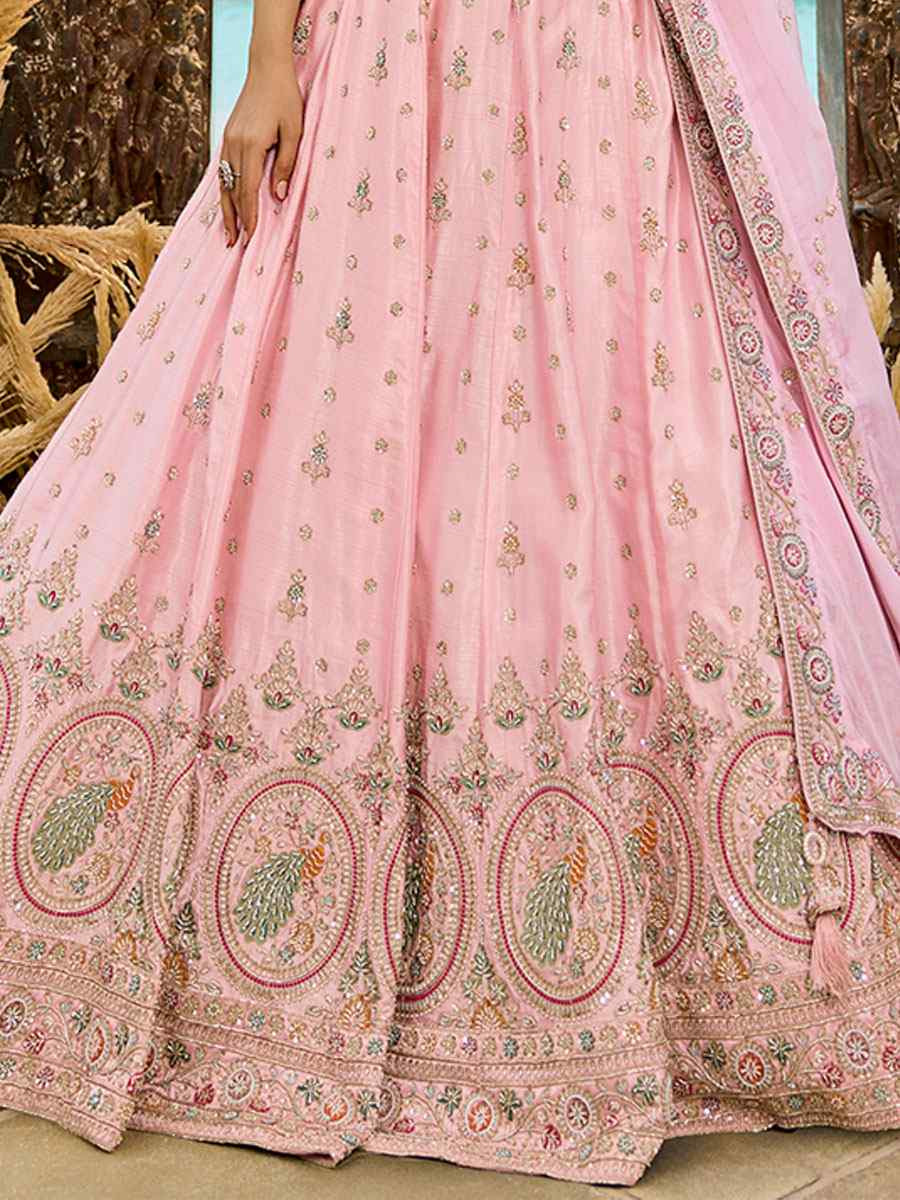 Pink Silk Embroidered Wedding Reception Festival Heavy Border Lehenga Choli