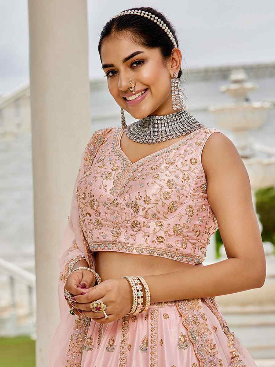 Pink Silk Embroidered Wedding Reception Festival Heavy Border Lehenga Choli