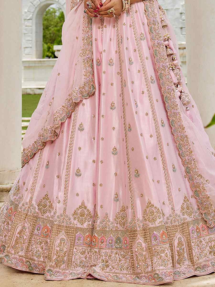 Pink Silk Embroidered Wedding Reception Festival Heavy Border Lehenga Choli