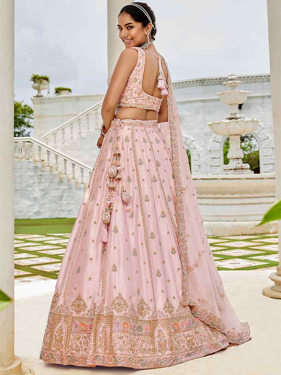 Pink Silk Embroidered Wedding Reception Festival Heavy Border Lehenga Choli