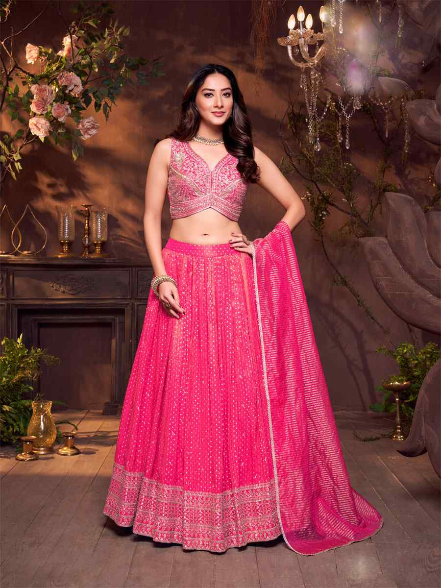 Pink Silk Embroidered Wedding Reception Festival Ready Heavy Border Lehenga Choli