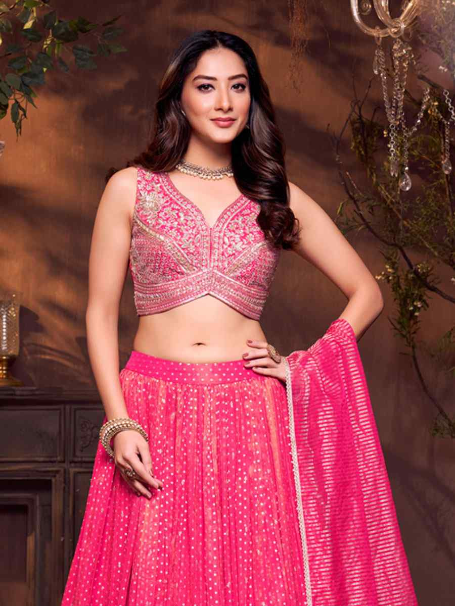 Pink Silk Embroidered Wedding Reception Festival Ready Heavy Border Lehenga Choli