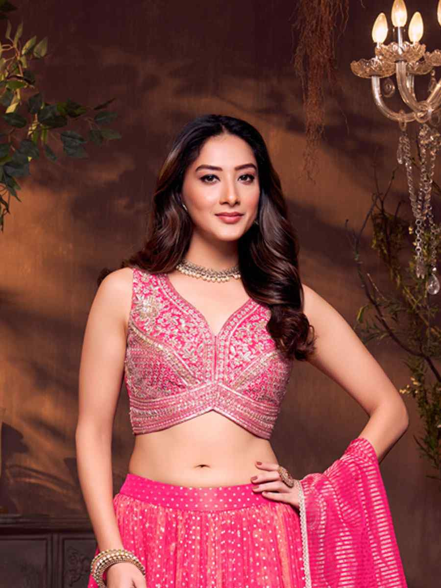 Pink Silk Embroidered Wedding Reception Festival Ready Heavy Border Lehenga Choli