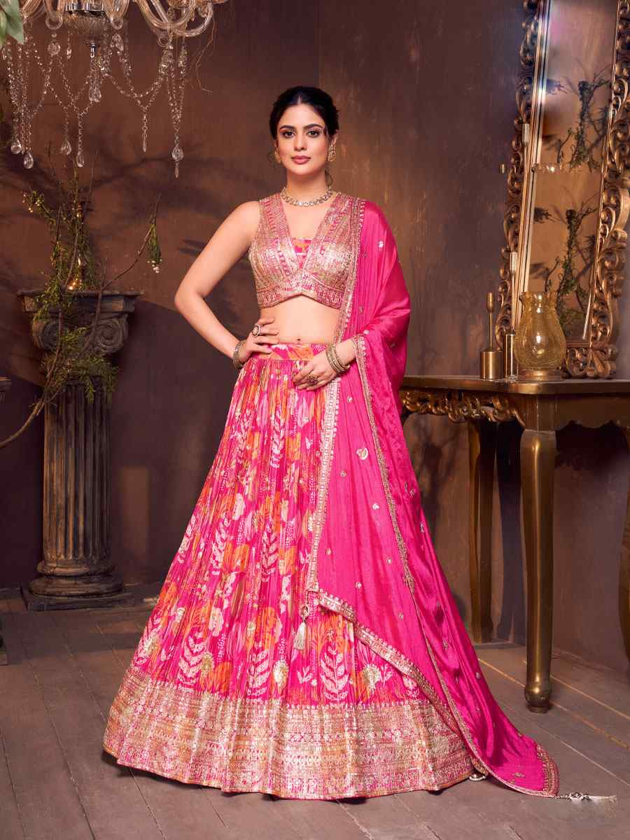 Pink Silk Embroidered Wedding Reception Festival Ready Heavy Border Lehenga Choli