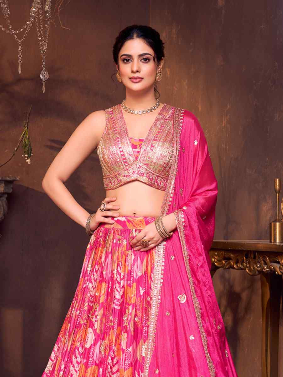 Pink Silk Embroidered Wedding Reception Festival Ready Heavy Border Lehenga Choli