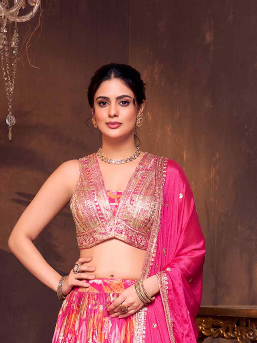 Pink Silk Embroidered Wedding Reception Festival Ready Heavy Border Lehenga Choli