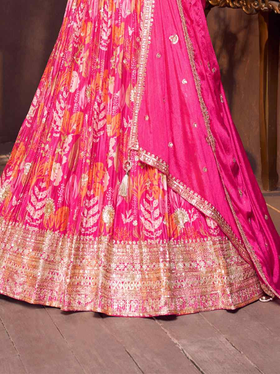 Pink Silk Embroidered Wedding Reception Festival Ready Heavy Border Lehenga Choli