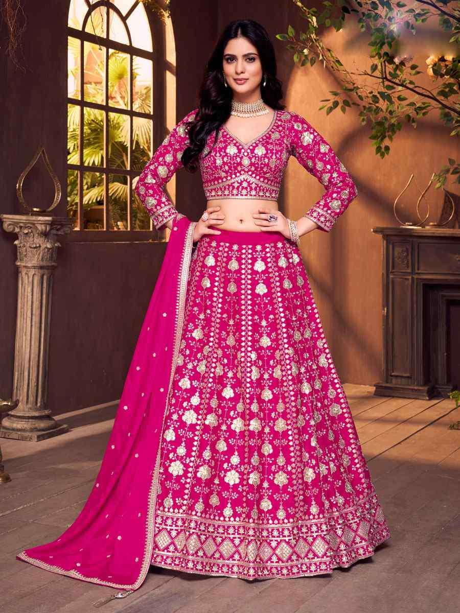Pink Silk Embroidered Wedding Reception Festival Ready Heavy Border Lehenga Choli