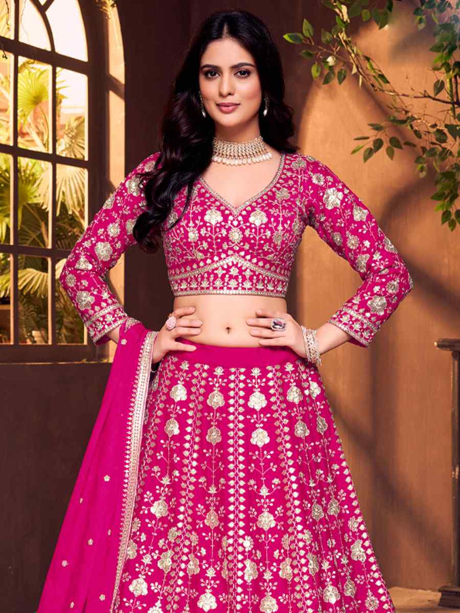 Pink Silk Embroidered Wedding Reception Festival Ready Heavy Border Lehenga Choli