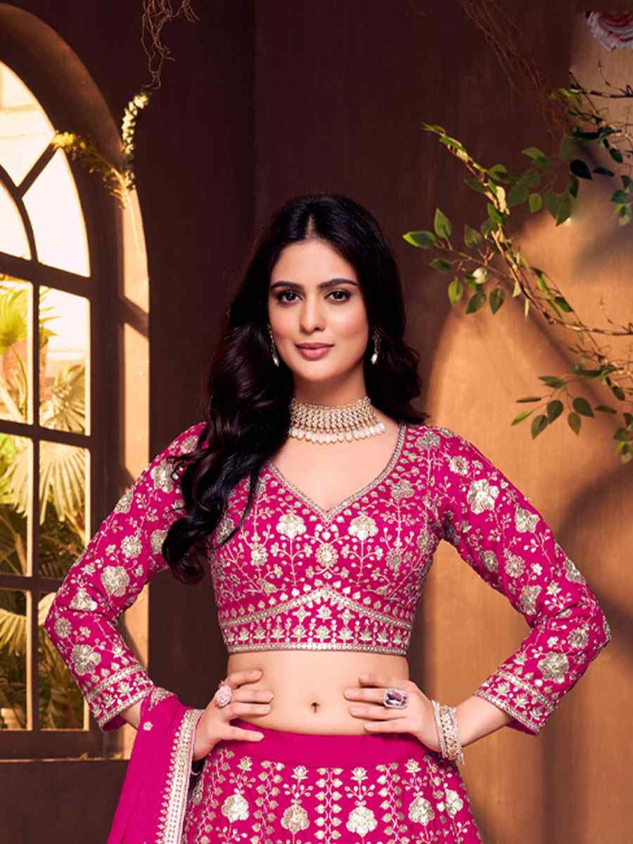 Pink Silk Embroidered Wedding Reception Festival Ready Heavy Border Lehenga Choli