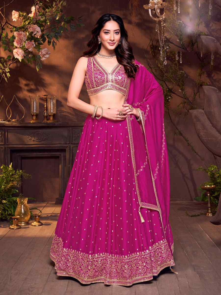 Pink Silk Embroidered Wedding Reception Festival Ready Heavy Border Lehenga Choli