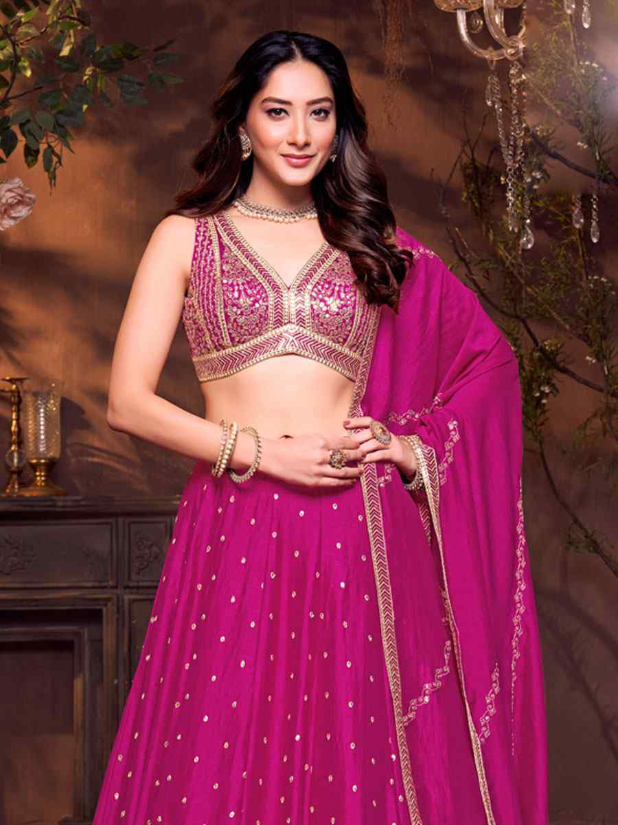Pink Silk Embroidered Wedding Reception Festival Ready Heavy Border Lehenga Choli