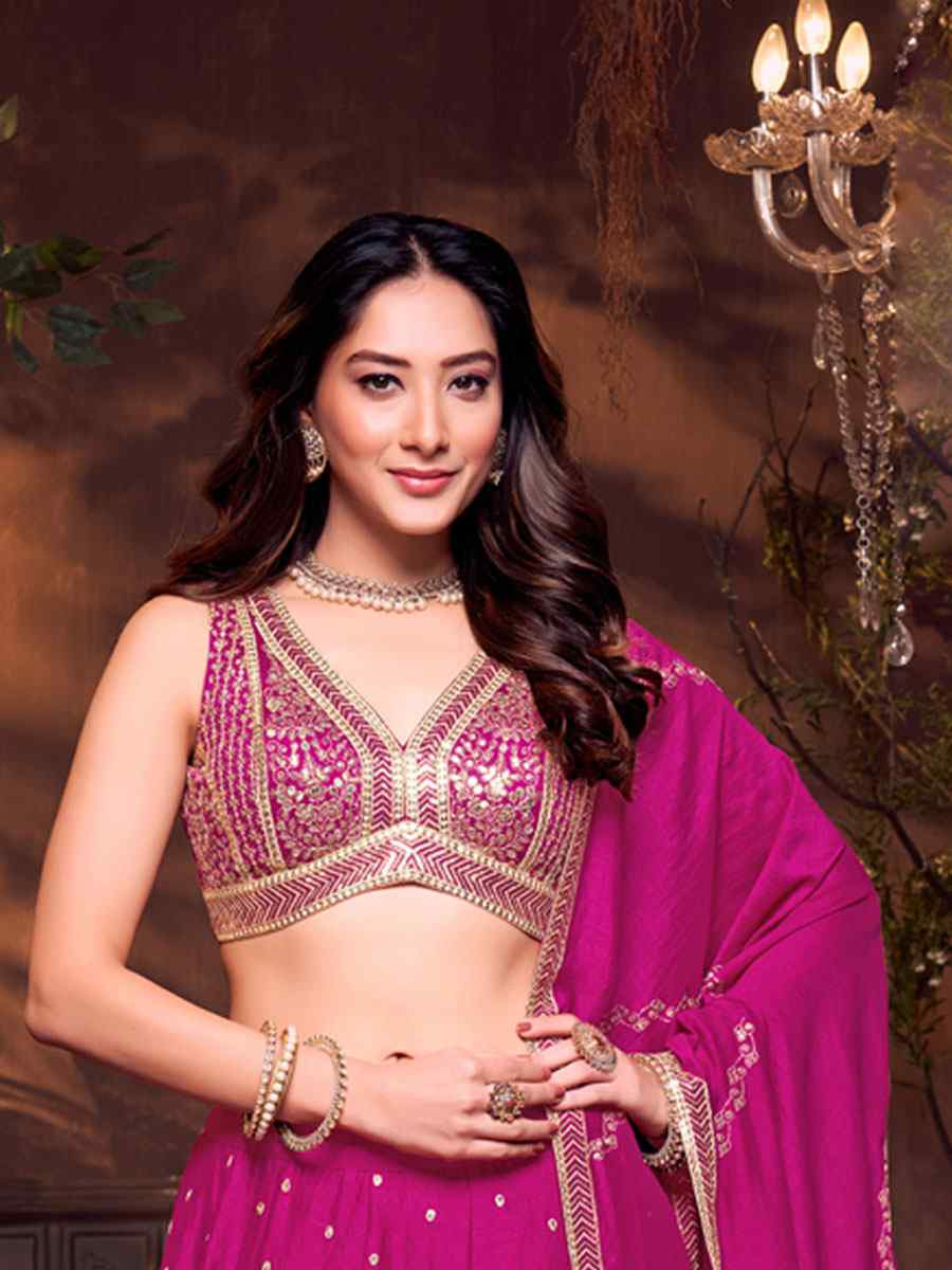 Pink Silk Embroidered Wedding Reception Festival Ready Heavy Border Lehenga Choli