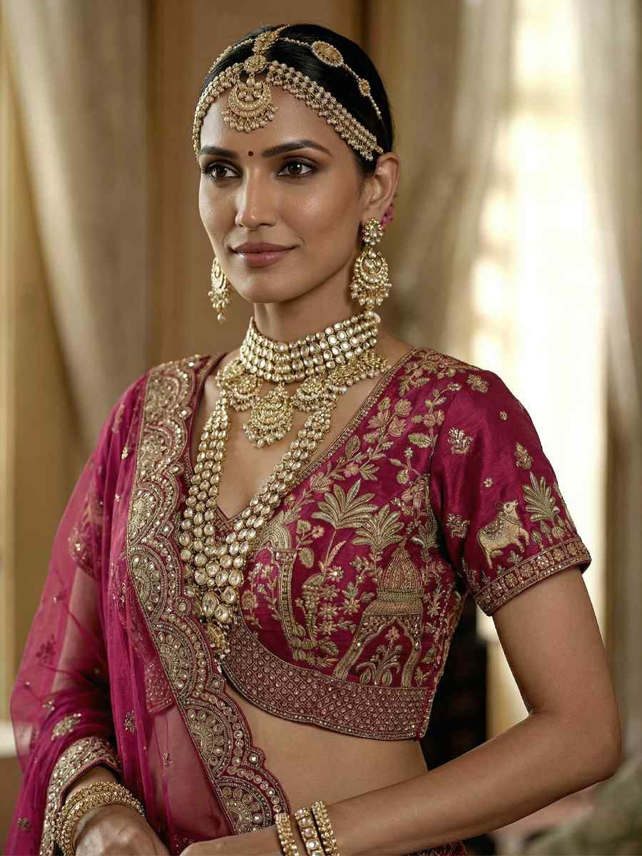 Pink Silk Embroidery Bridal Wedding Reception Festival Heavy Border Lehenga Choli