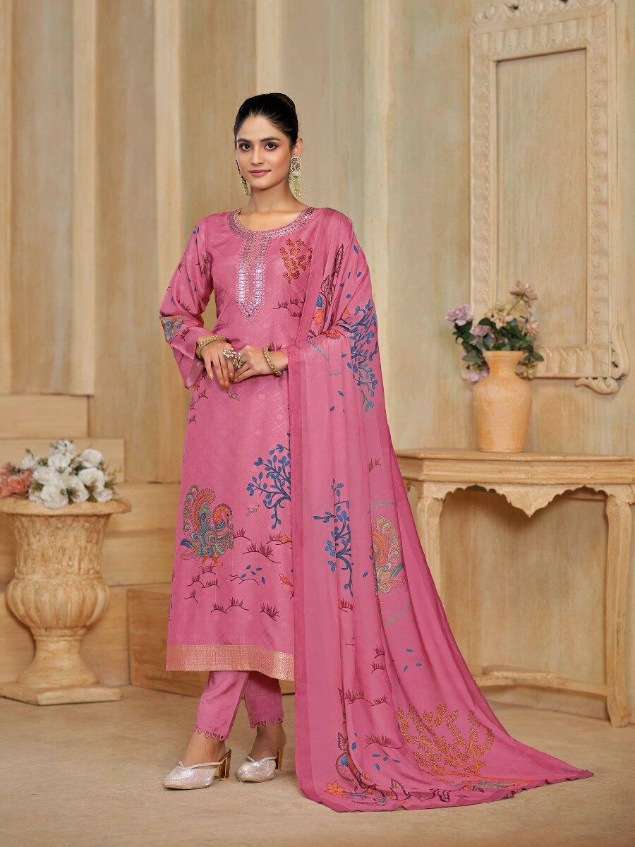 Pink Silk Embroidery Digital Printed Wedding Party Festival Casual Pant Salwar Kameez