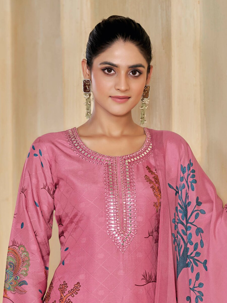 Pink Silk Embroidery Digital Printed Wedding Party Festival Casual Pant Salwar Kameez