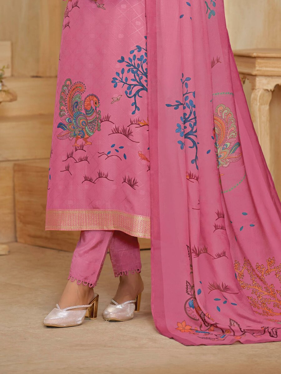 Pink Silk Embroidery Digital Printed Wedding Party Festival Casual Pant Salwar Kameez