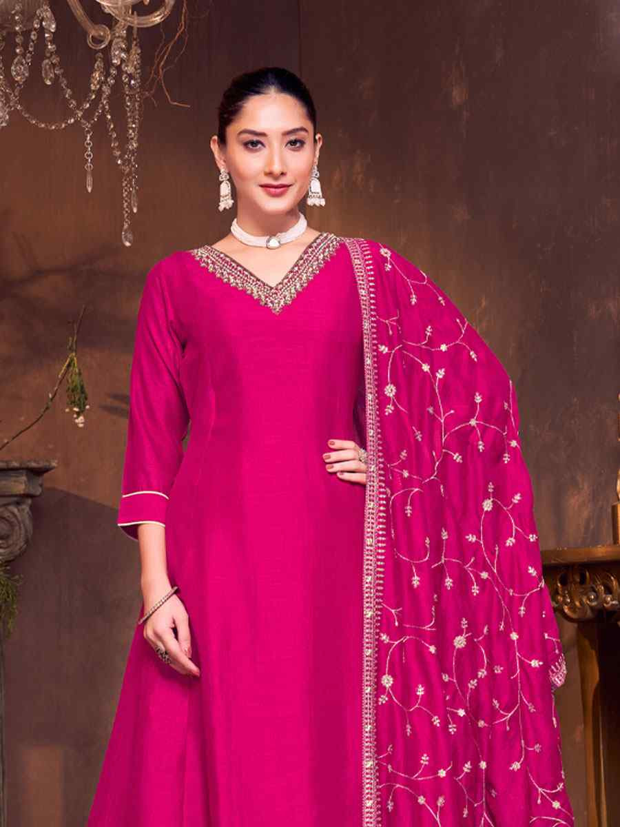 Pink Silk Embroidery Party Wedding Festival Casual Ready Anarkali Salwar Kameez