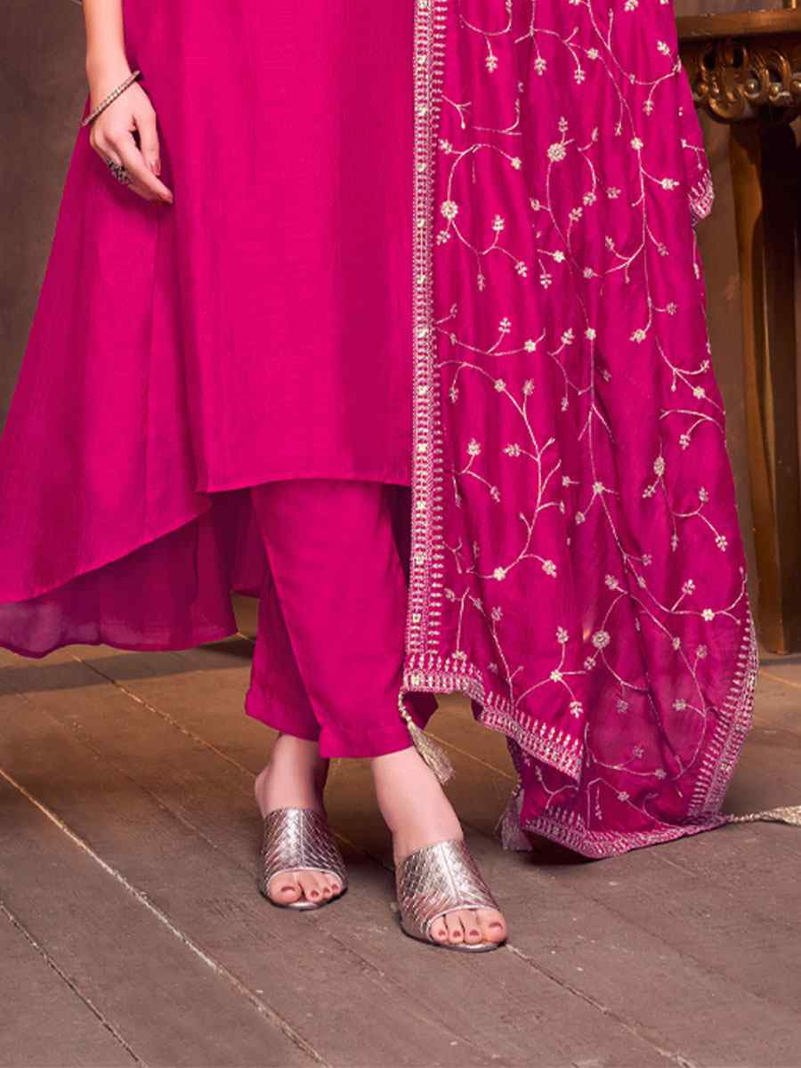Pink Silk Embroidery Party Wedding Festival Casual Ready Anarkali Salwar Kameez