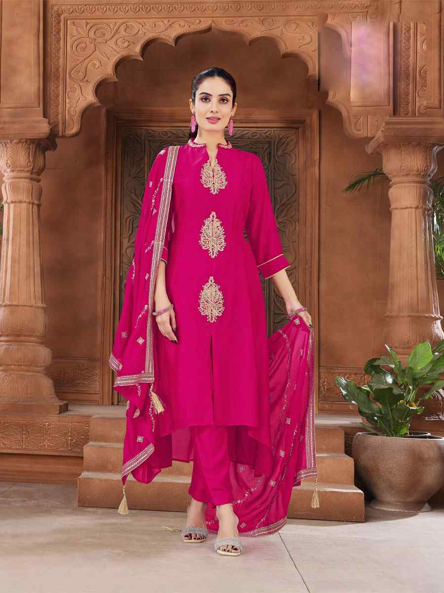 Pink Silk Embroidery Party Wedding Festival Casual Ready Anarkali Salwar Kameez