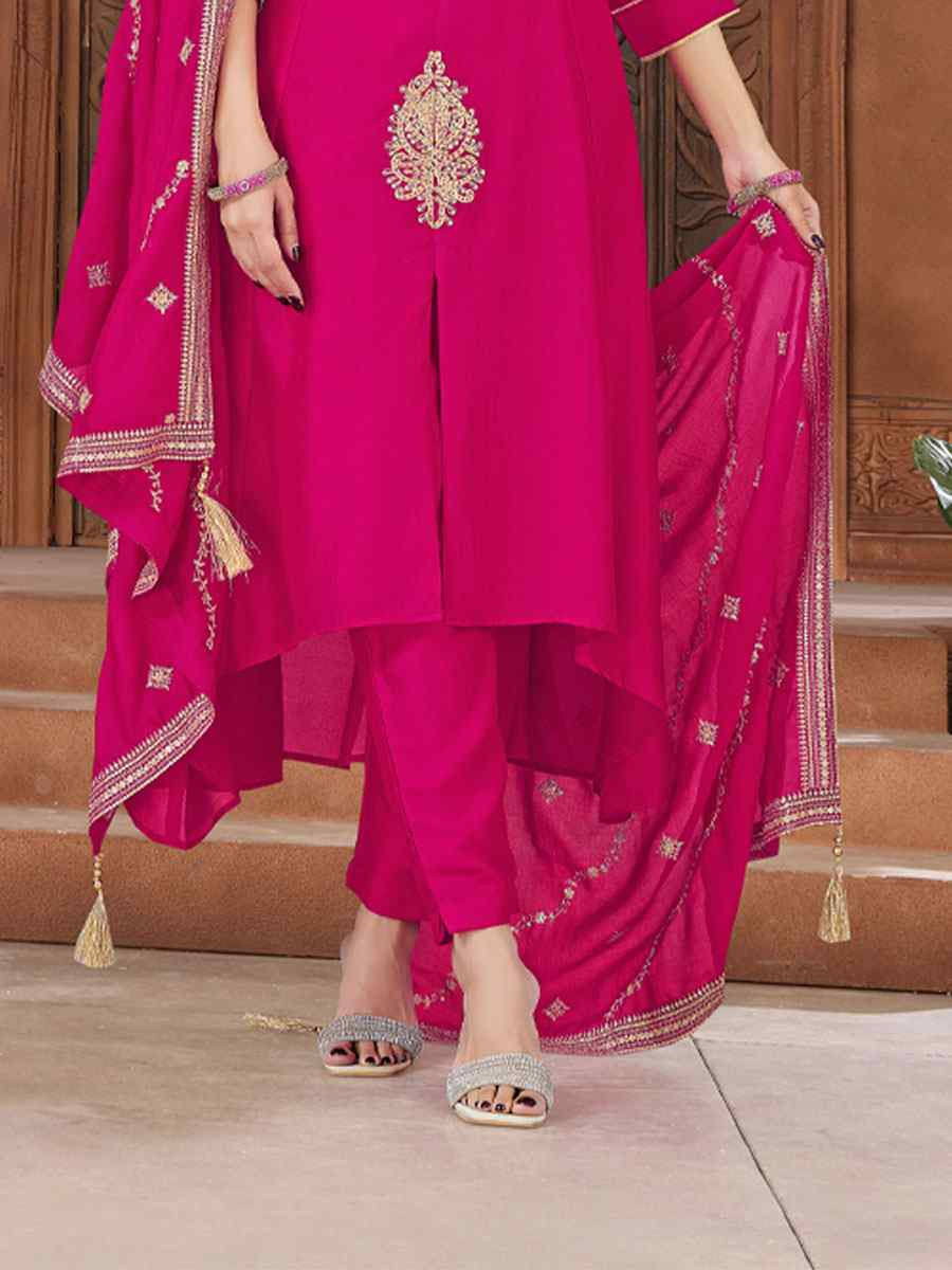 Pink Silk Embroidery Party Wedding Festival Casual Ready Anarkali Salwar Kameez