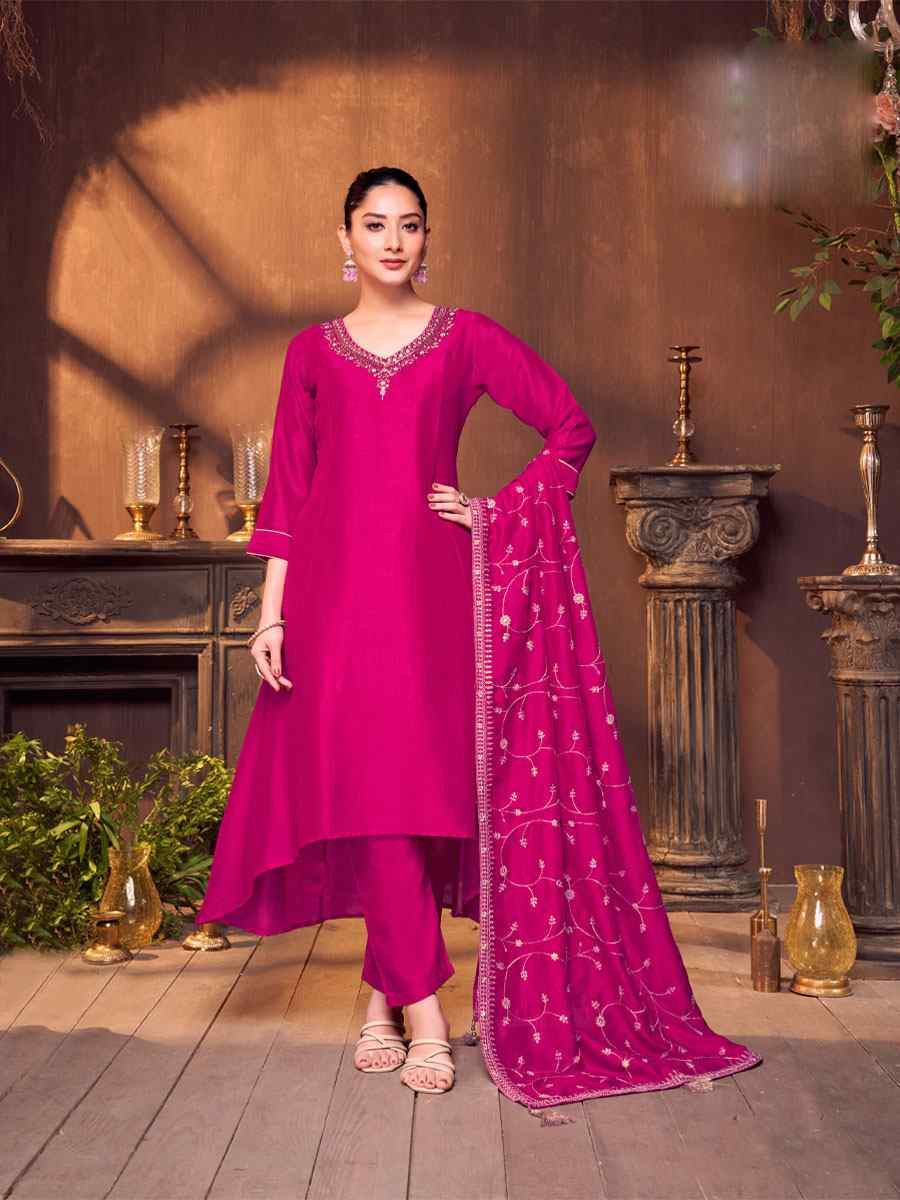 Pink Silk Embroidery Party Wedding Festival Casual Ready Anarkali Salwar Kameez