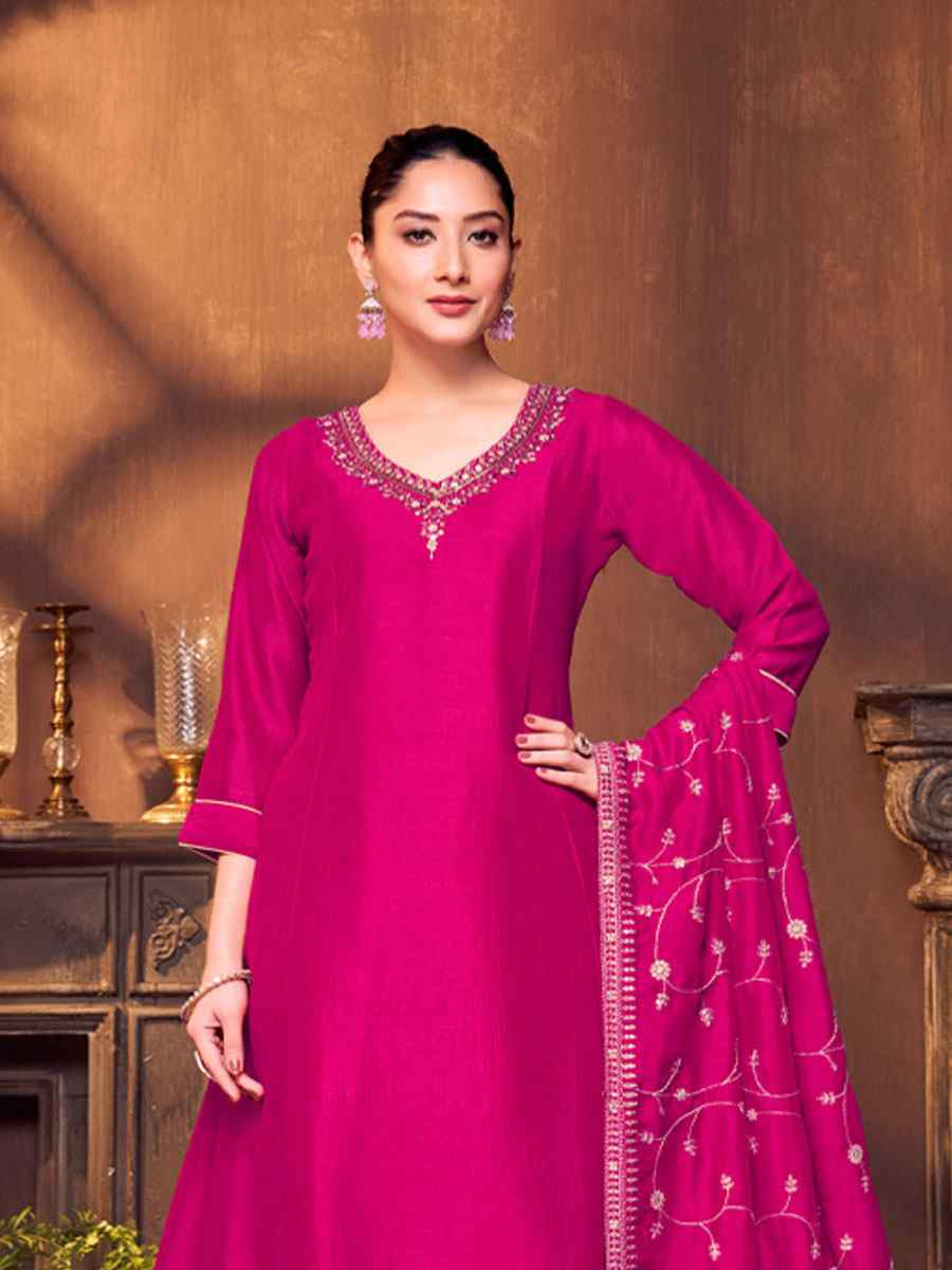 Pink Silk Embroidery Party Wedding Festival Casual Ready Anarkali Salwar Kameez